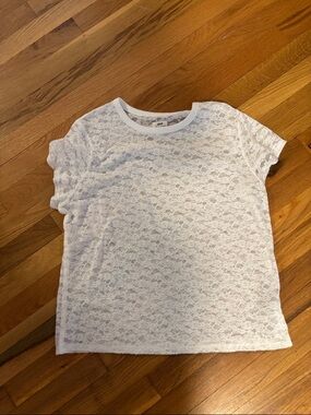 aerie White Floral Lace Short Sleeve Top